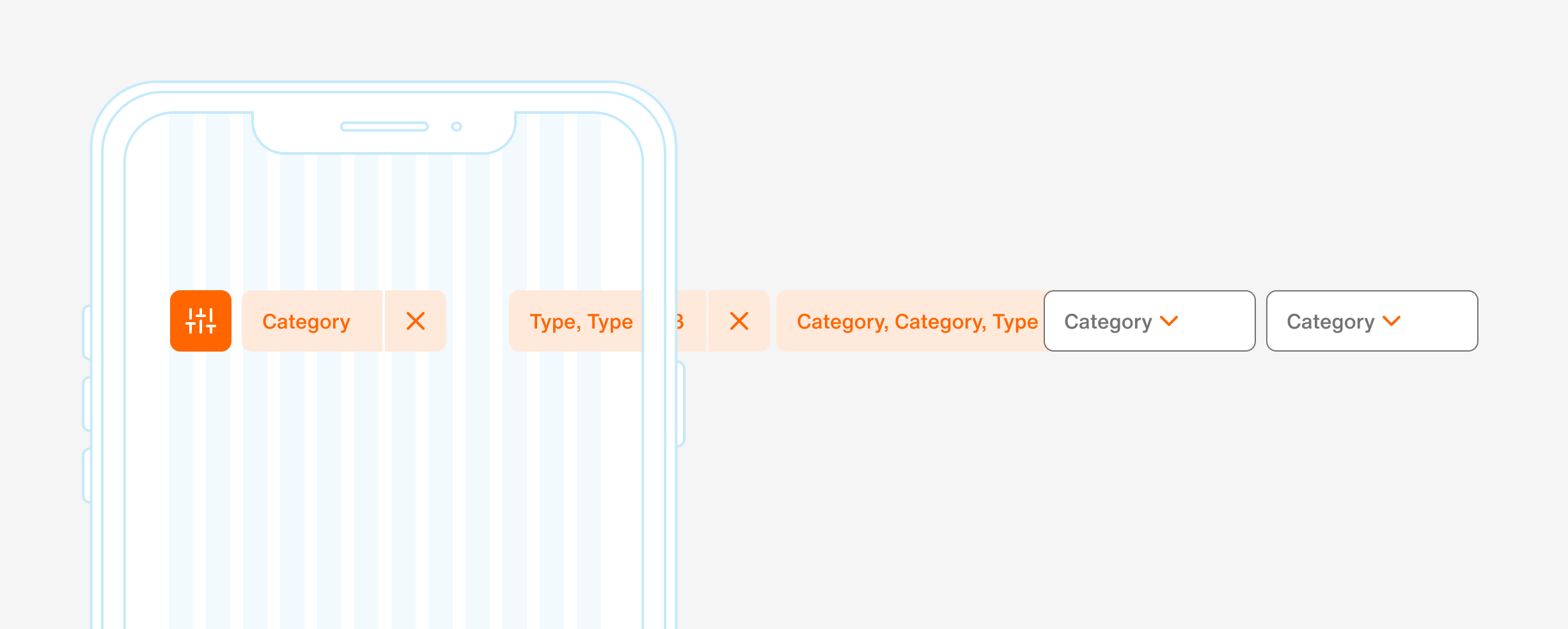 filter group, mobile - shows all filter, off canvas, with horizontal scroll