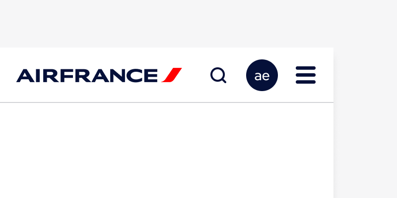 Header navigation with lowercase A and E initials being used in the Avatar component