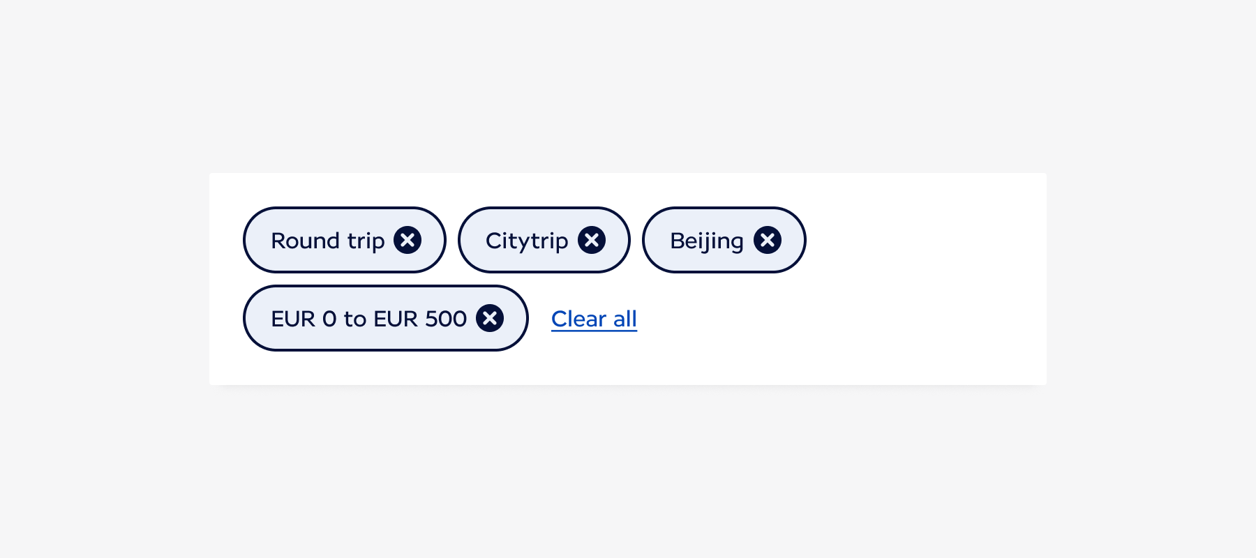 Group of Chips with "Clear all" Link Button