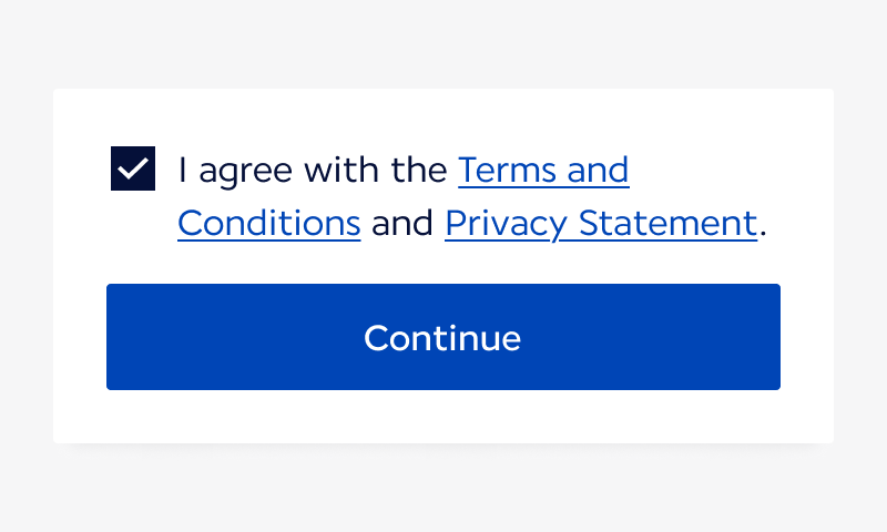 Checkbox to accept terms or agreements.