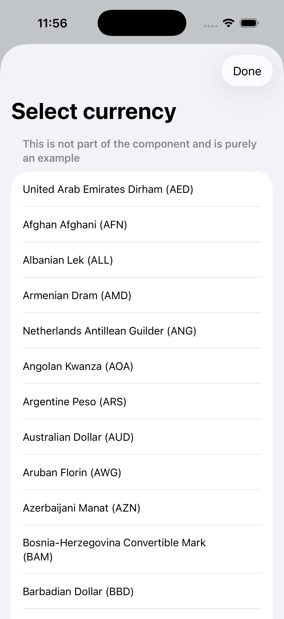 Currency Selector Page