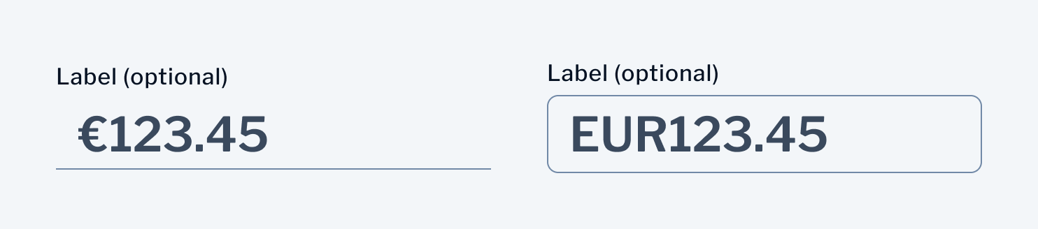 Input Amount | Currency display