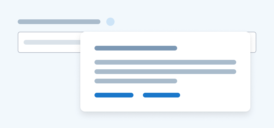 Form input with two lines above it portraying a label and an icon that upon hover shows a popover.
