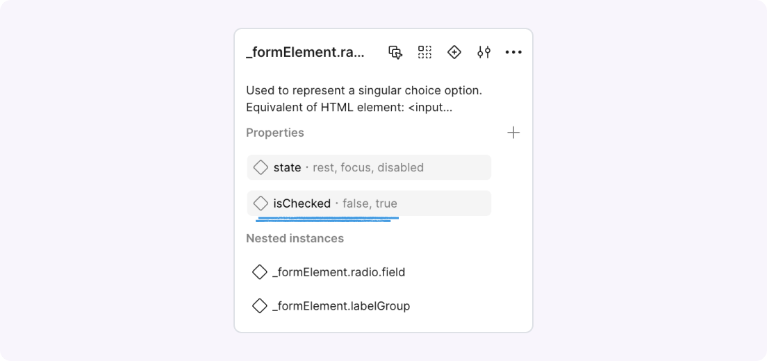 Figma's UI showcasing "isChecked" property variant with values of true and false.