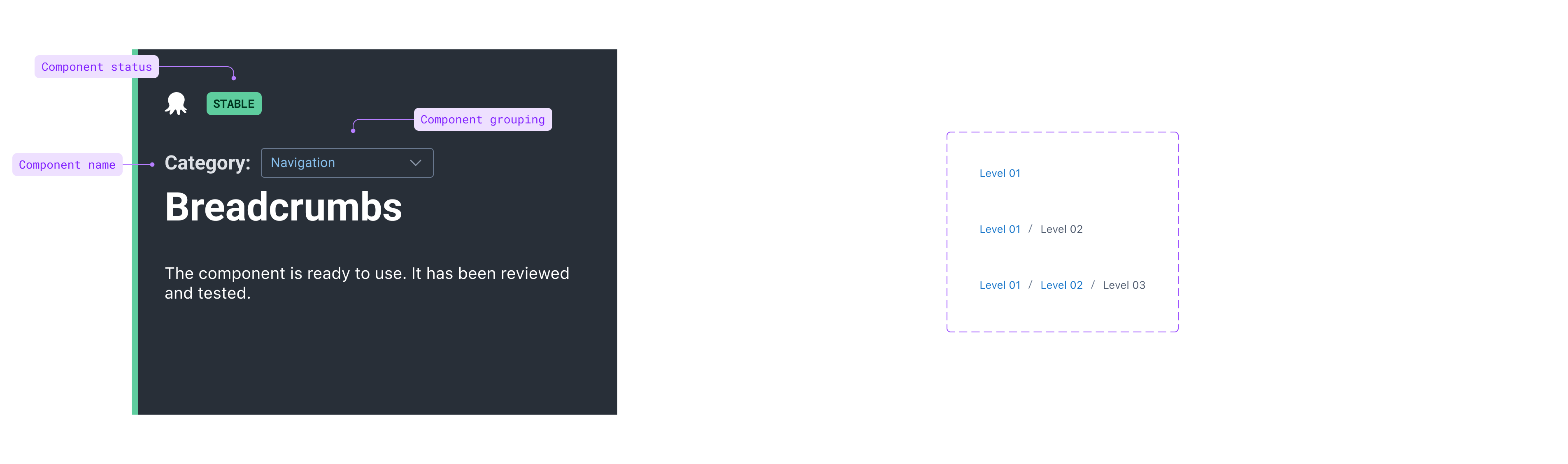 Breadcrumbs component preview without additional documentation.
