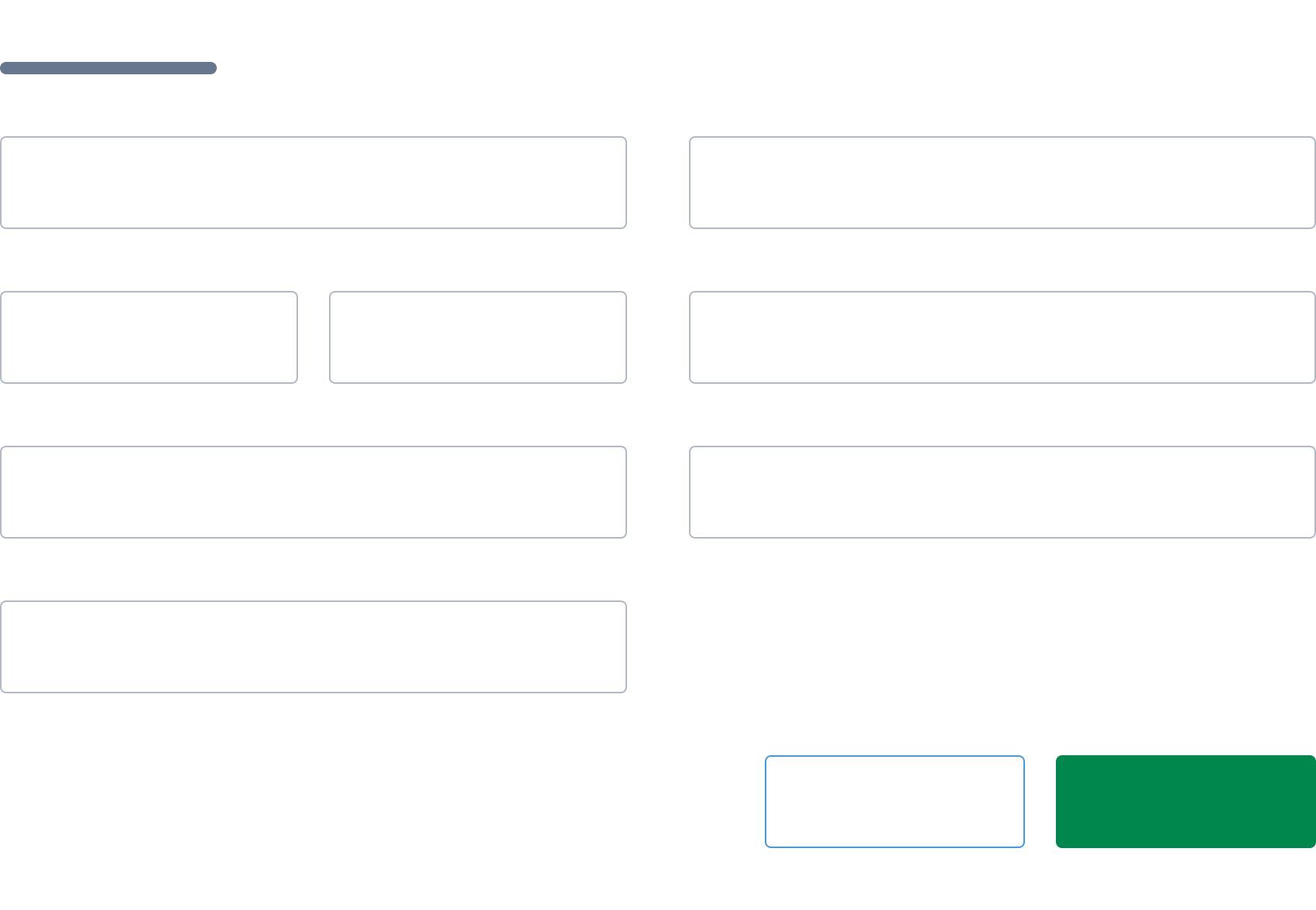 A wireframe-like preview of a form, showing two columns with inputs and a button container aligned to the right hand side.