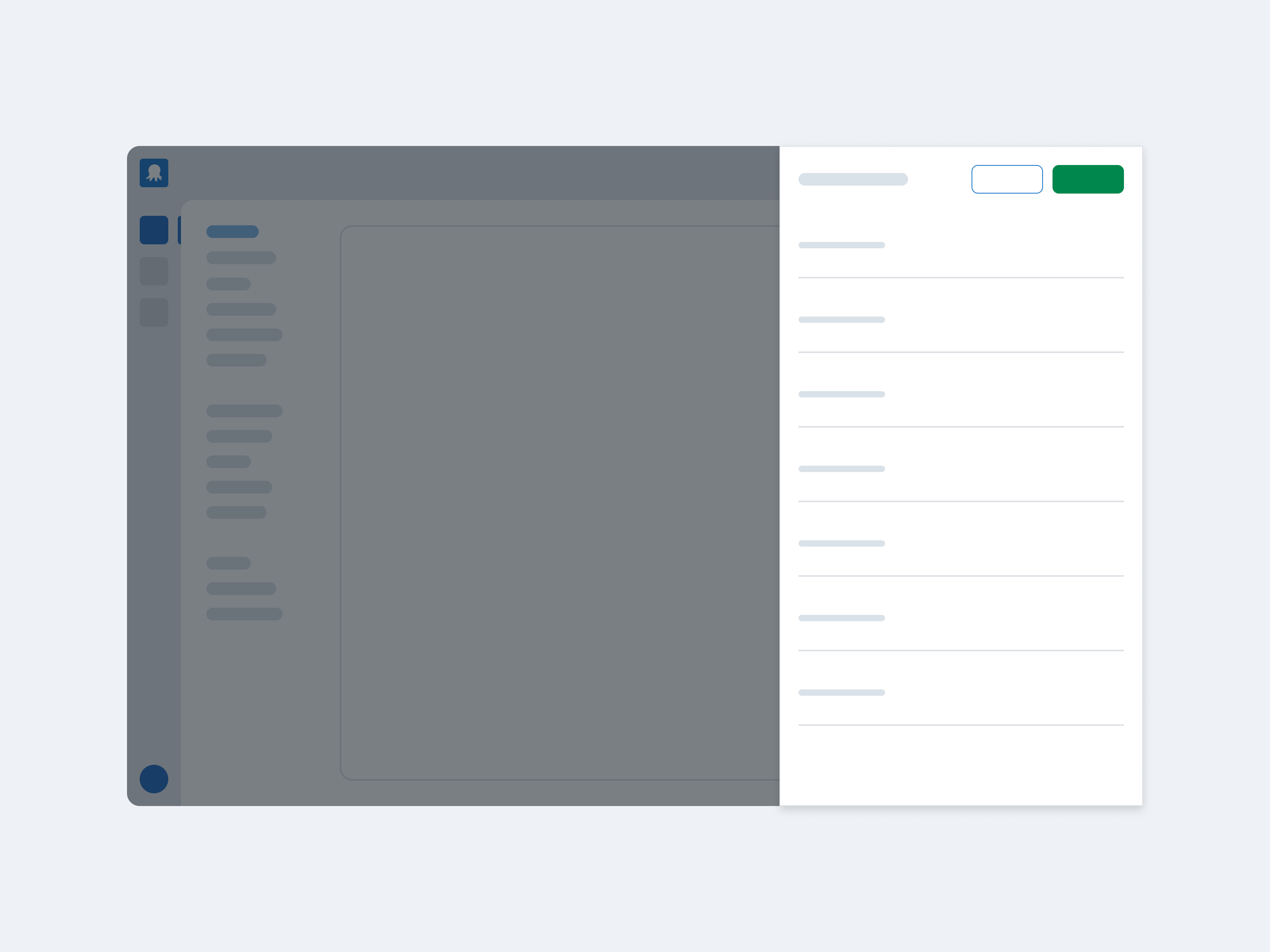 Artwork for a drawer interface with multiple fields and buttons