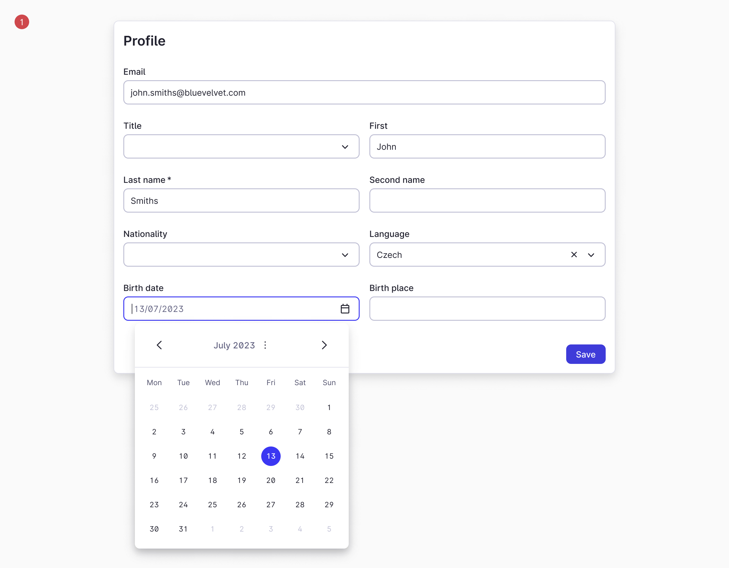 Date picker Example