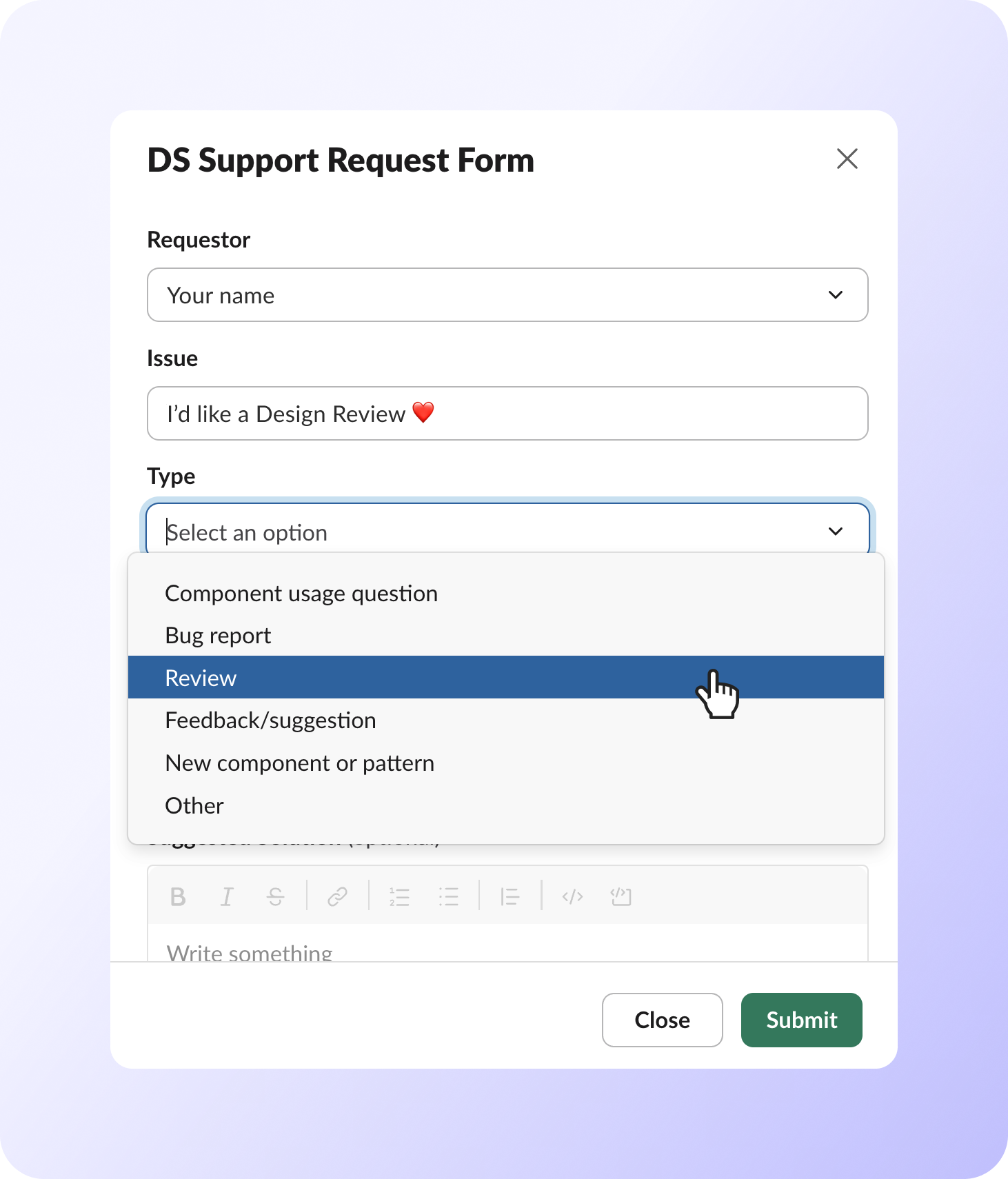 Support form