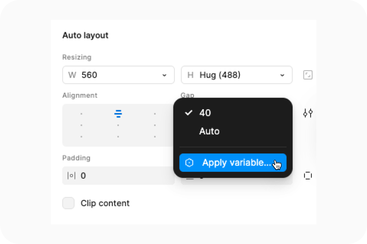 In some cases, like the Gap field, the option appears only inside the dropdown.