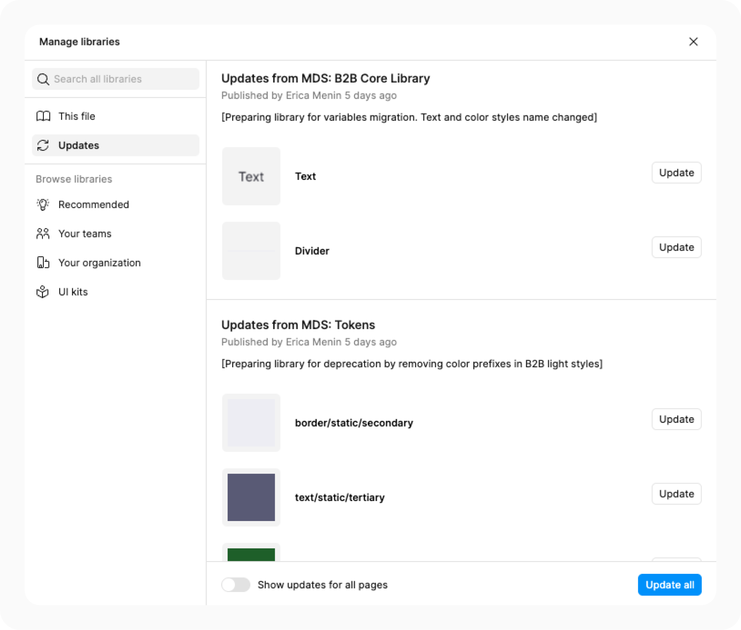 Keep “Show updates for all pages” turned off for better control.