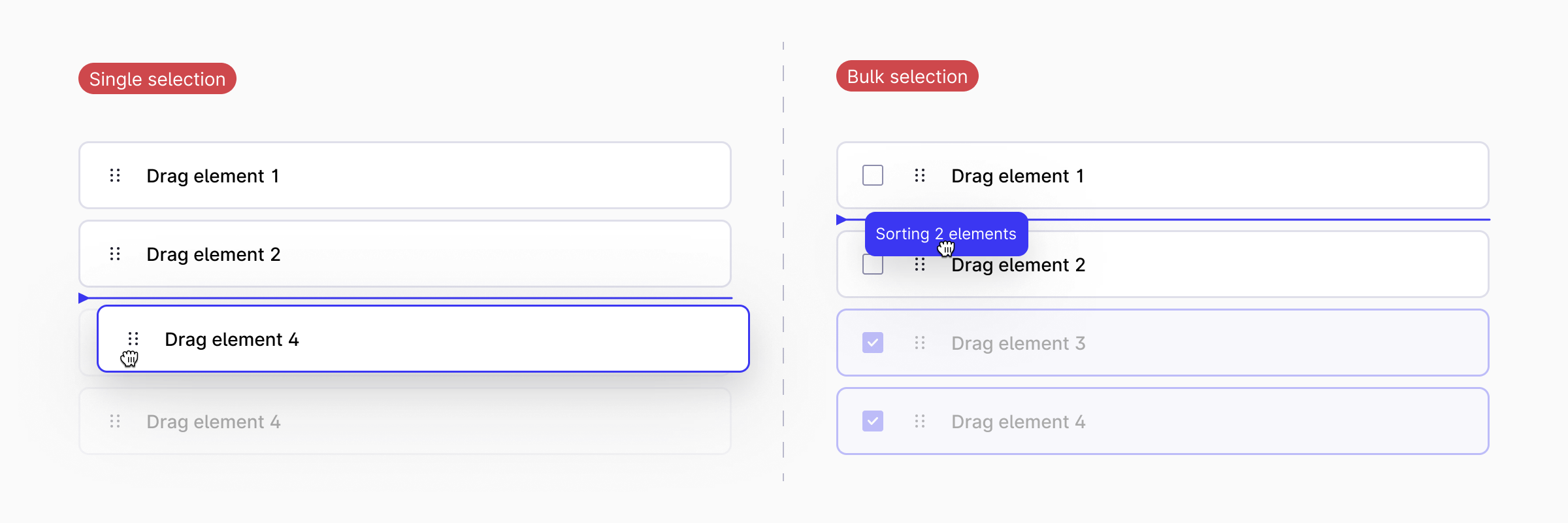 Dragging to reorder items
