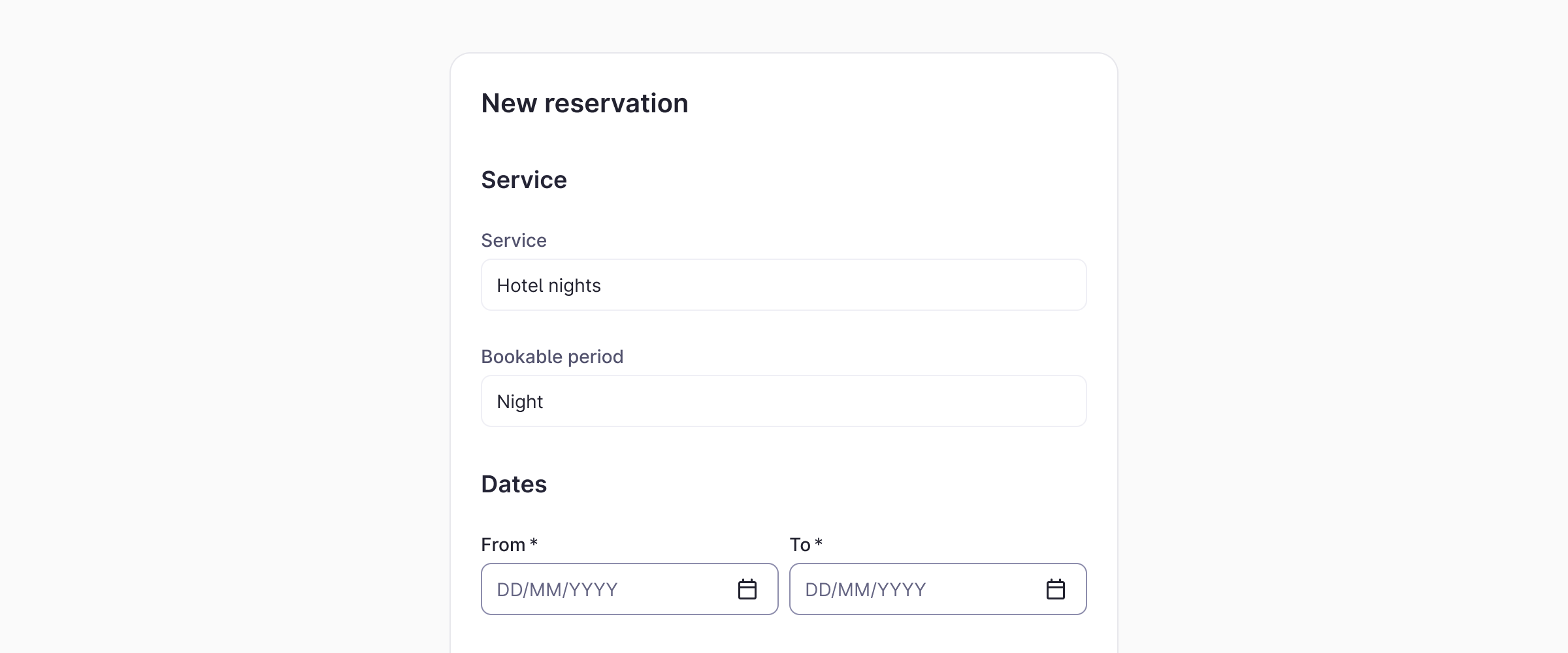 The two first fields were preselected and are shown on a read-only, not interactive state.