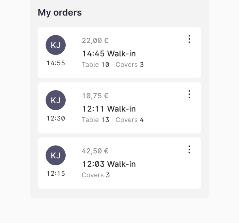 Cards displayed in a vertical list