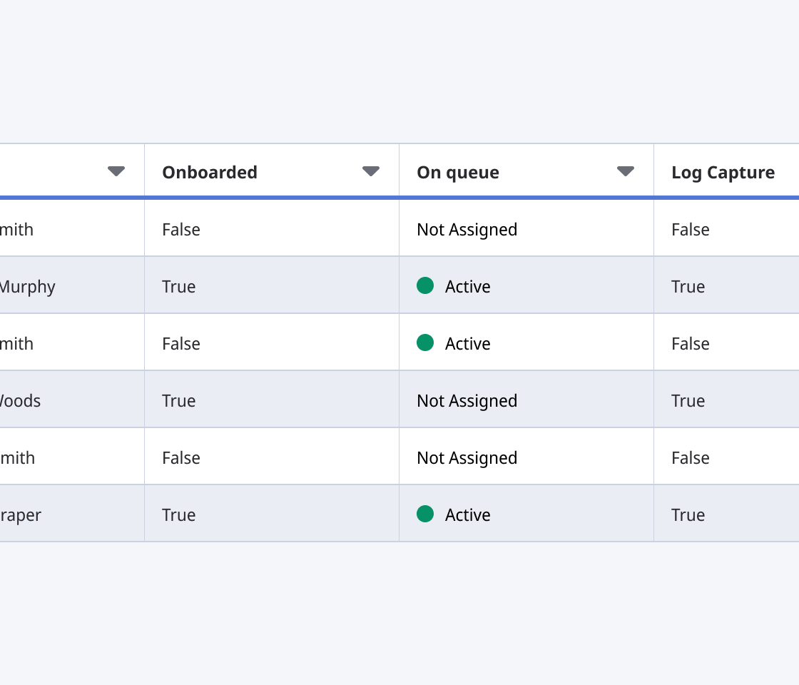 Table with every cell in the column mixed between badge + text and text only.