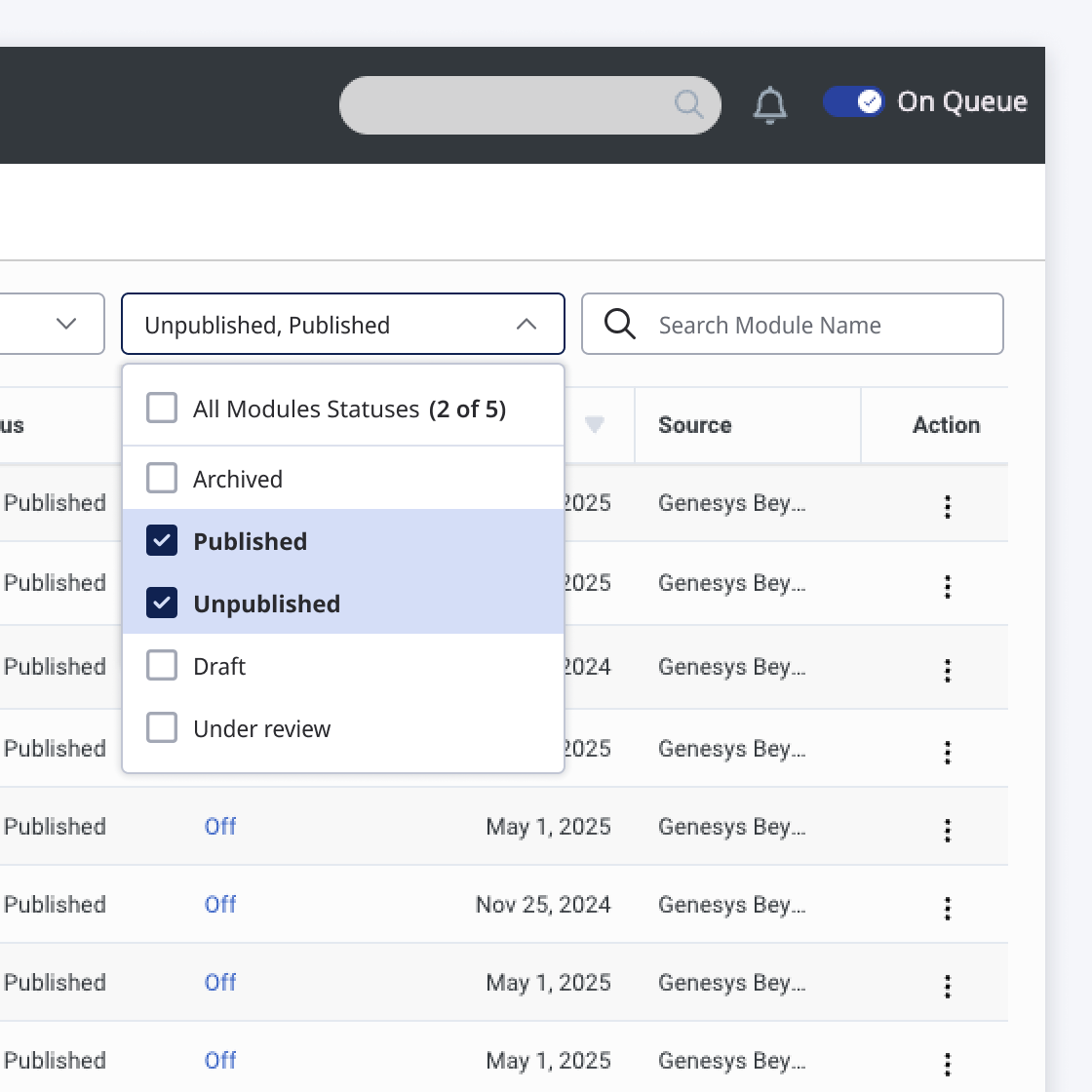 A multi-select dropdown with the number of options selected visible in the 'select all' option, but no indication in the checkbox.