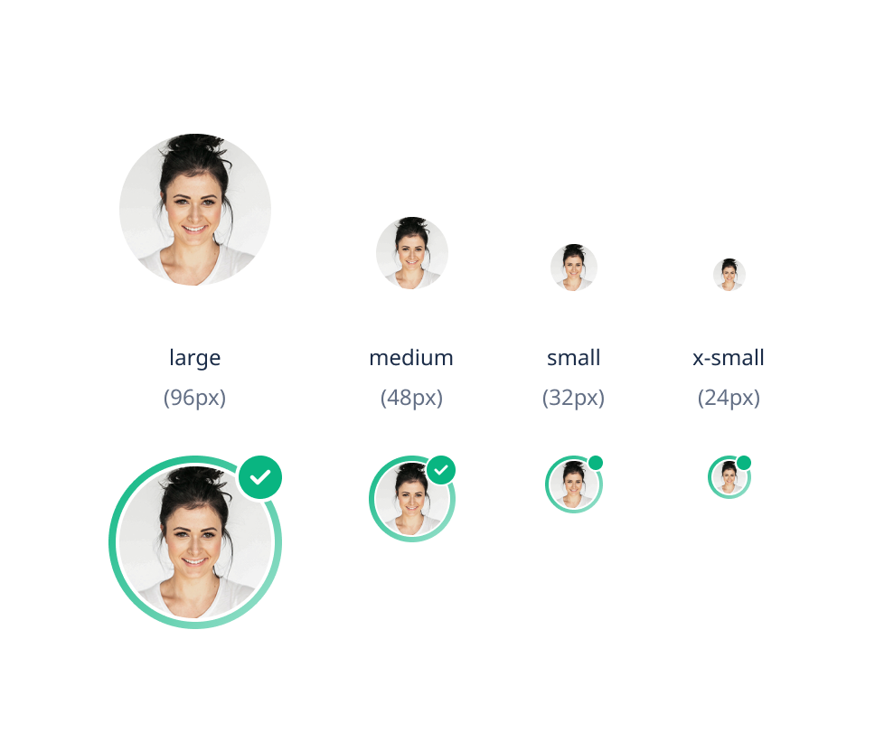 Avatar sizes - large, medium, small, and x-small.