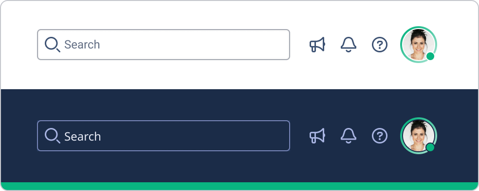Dark and light mode search bar and actions. 