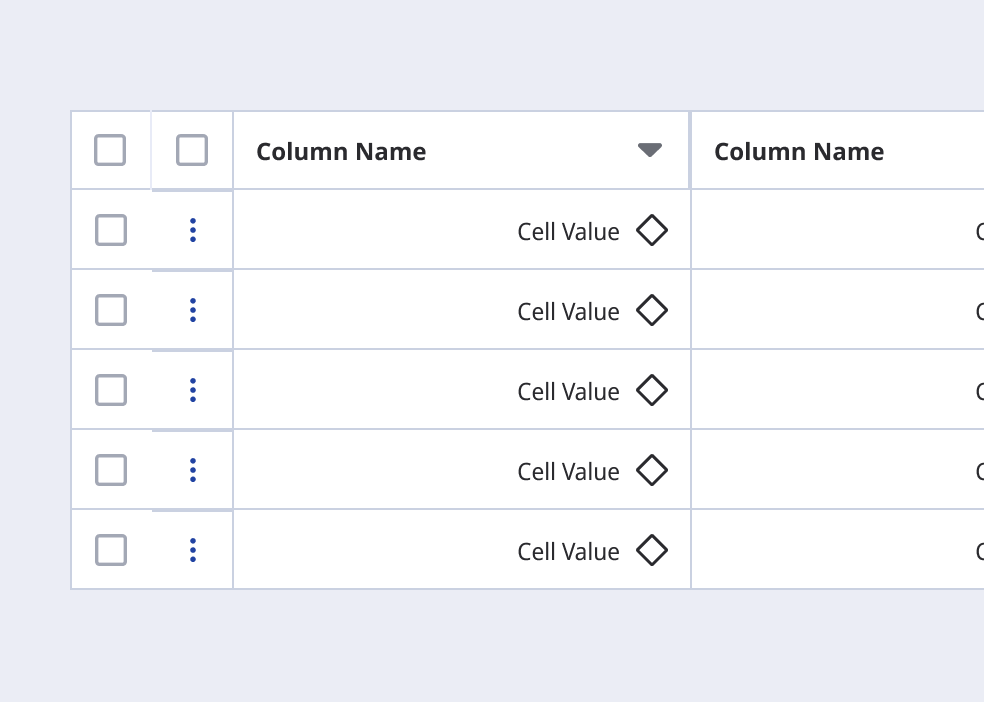 Table with context menu column at the start.