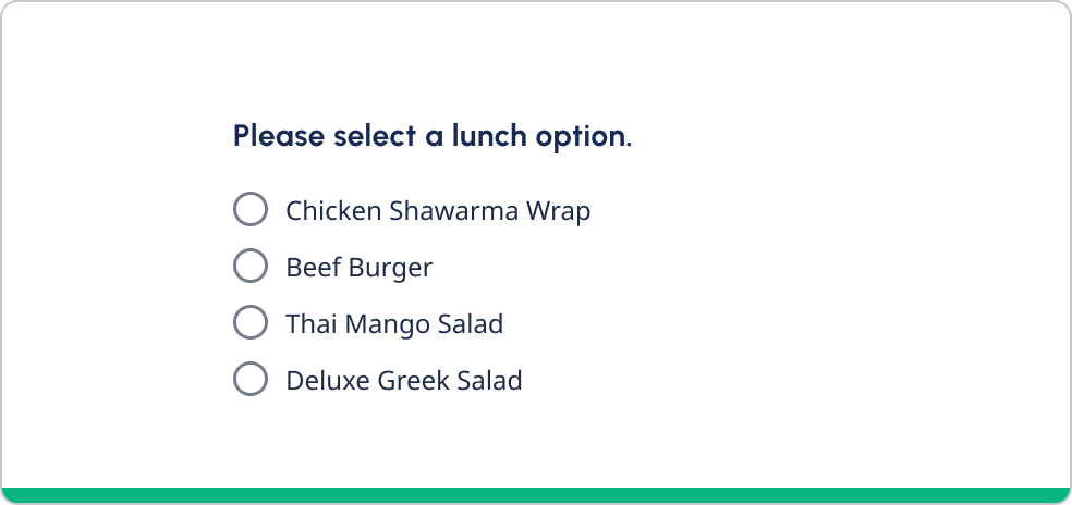 Question with four radio button options listed.
