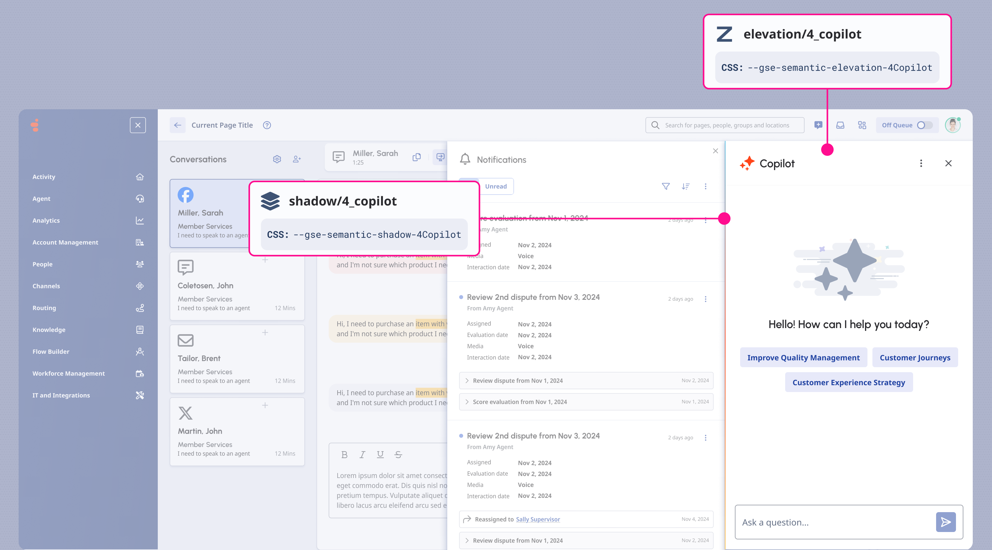 Copilot using its Shadow style and Z-Index value.