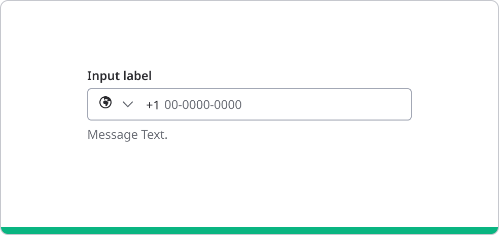 Phone number input field with country selector, placeholder number, and helper message text.