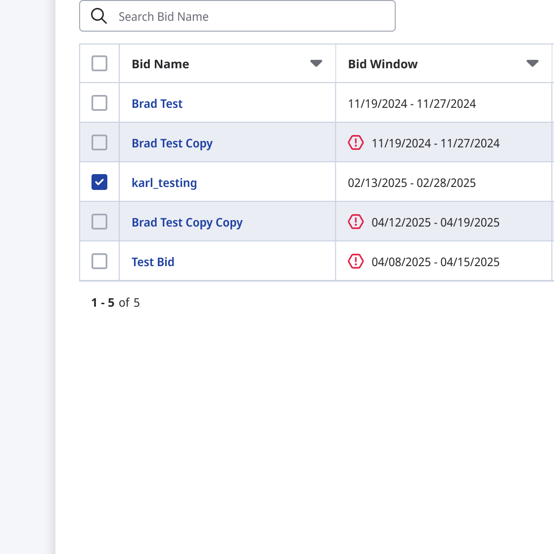 Table row indicating being selected with a checkbox. 