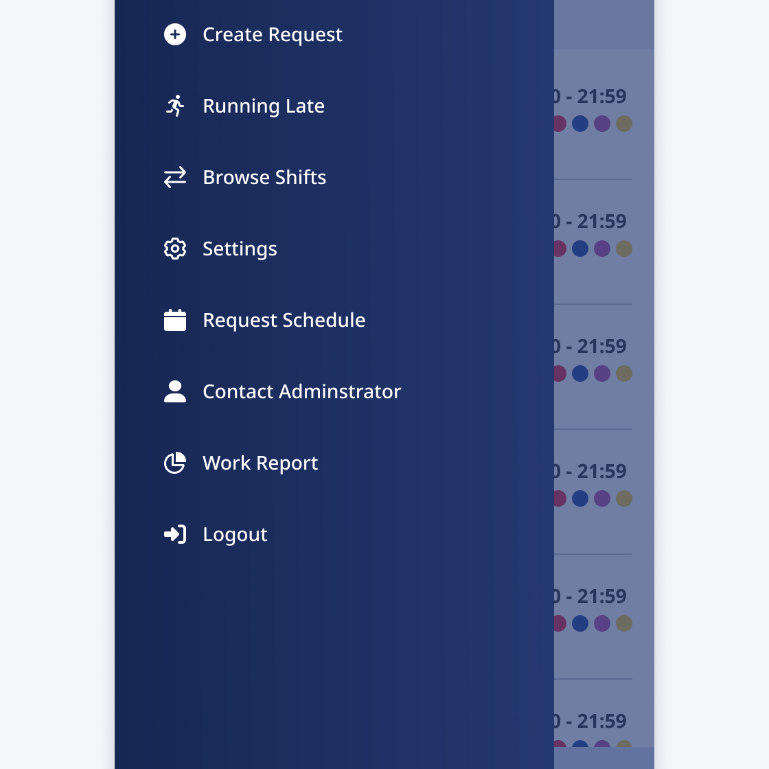 Side menu with 6+ menu items.