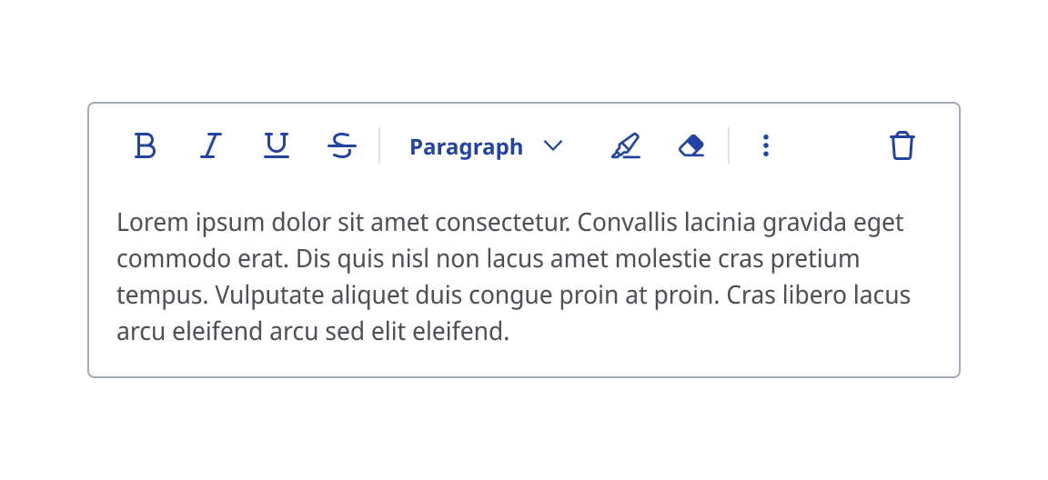 Rich text editor with formatting options grouped strategically.