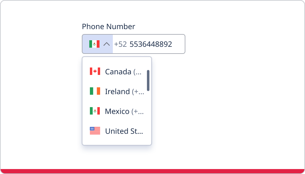 Phone number as one block of numbers in the input field.