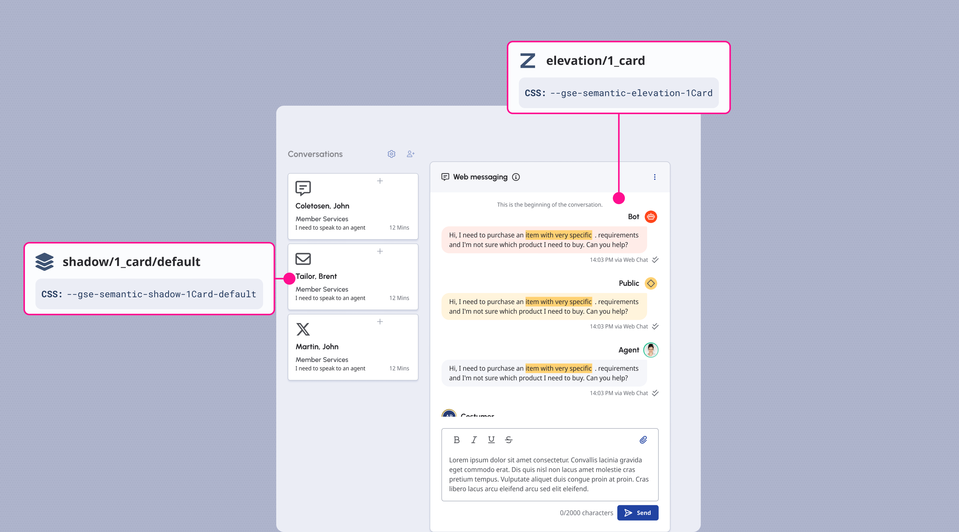 Cards using its Shadow style and Z-Index value.