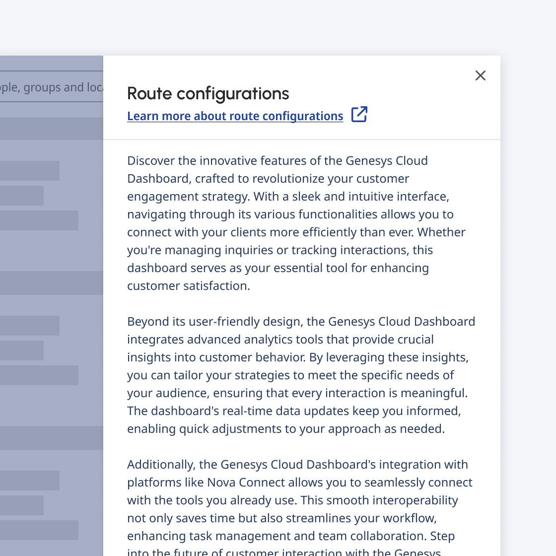 Side panel with link stating 'Learn more about route configurations'.