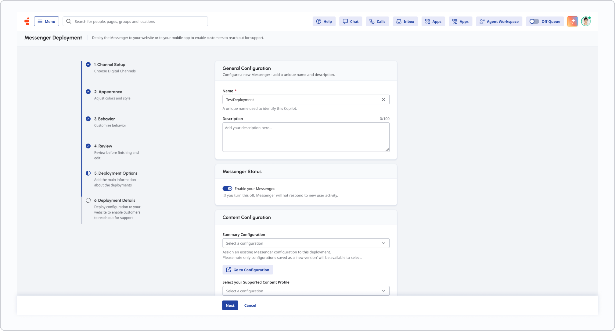 Form with widgets for each section