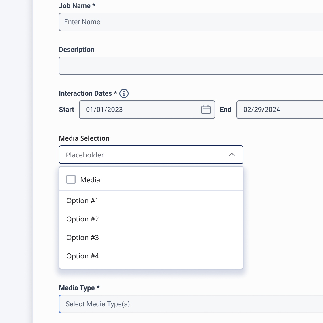Multi-select dropdown with a select-all function stating 'Media'