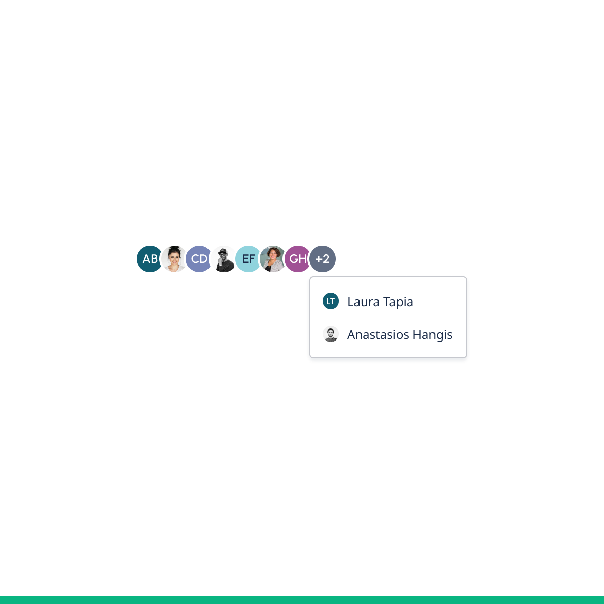 The overflow of the grouped avatars lists the remaining full names upon hover.