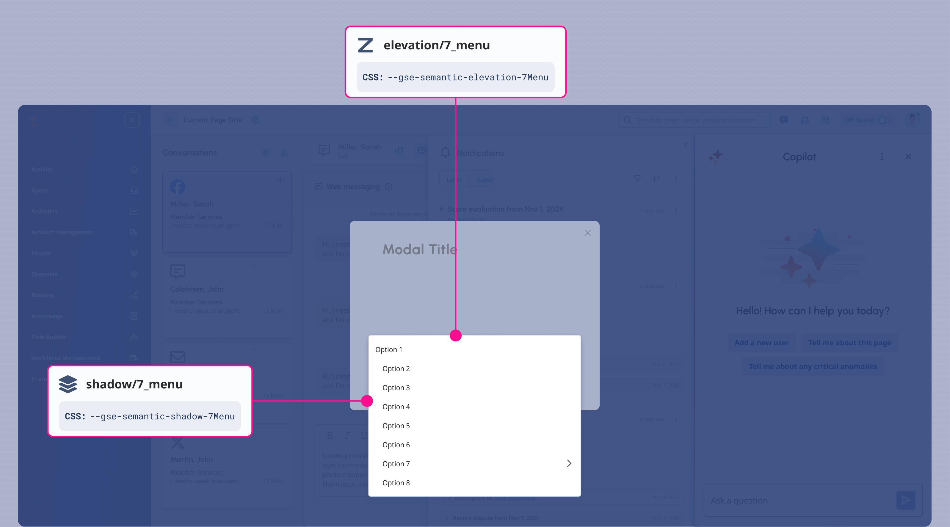 A Floating Menu using its Shadow style and Z-Index value.