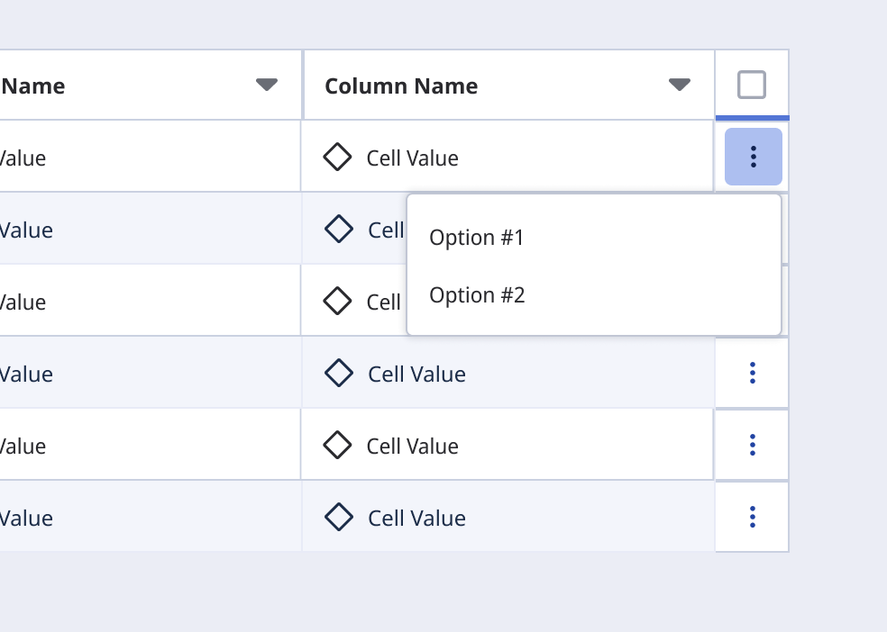 Table with a dropdown from the context menu row.