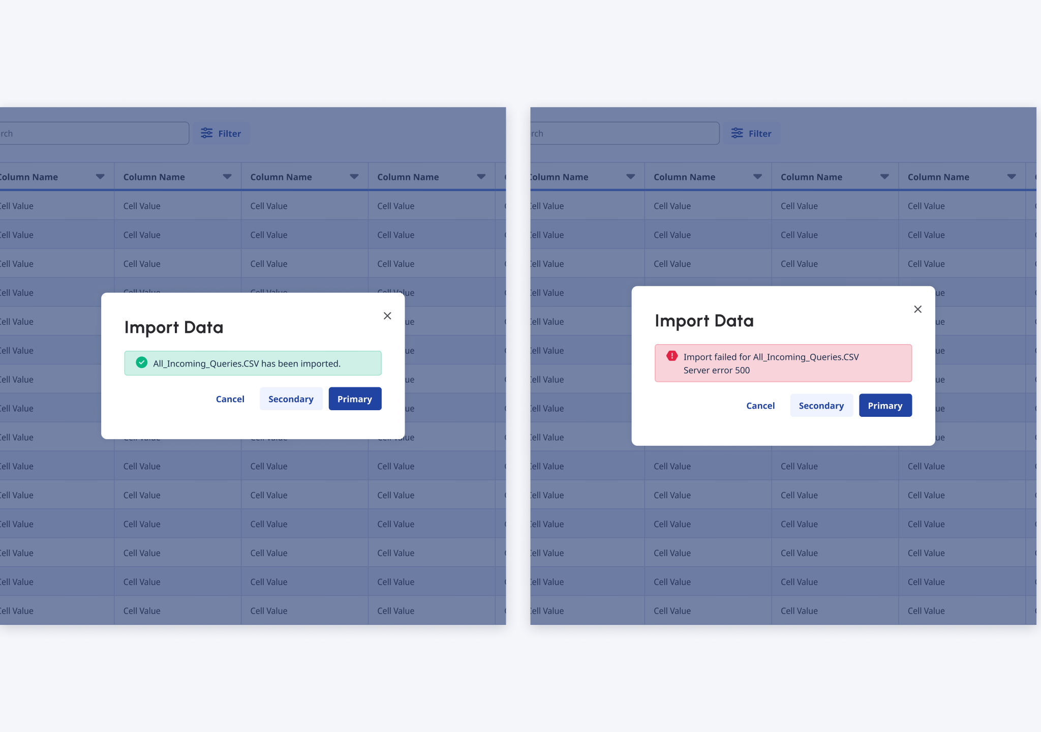 success & fail imports