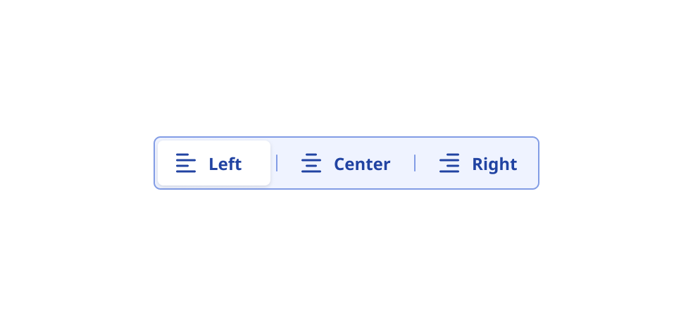 Segemented control with left, centre and right aligned text options.