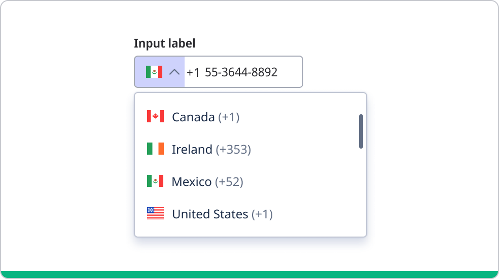 Phone number grouped with hyphens in the input field.