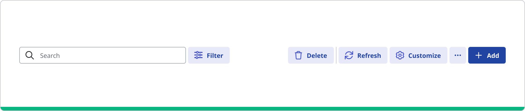 Table toolbar with one primary action.