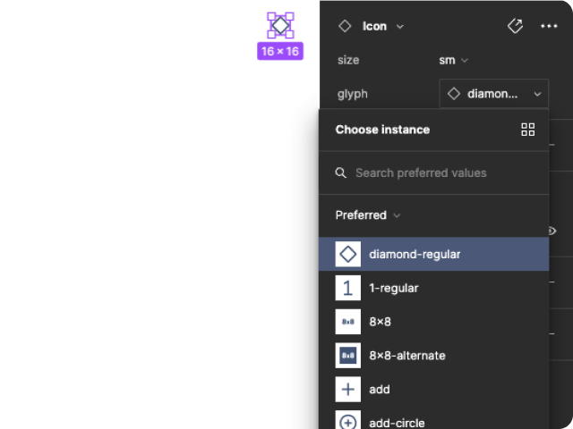 3. Select the desired glyph from the Glyphs repository