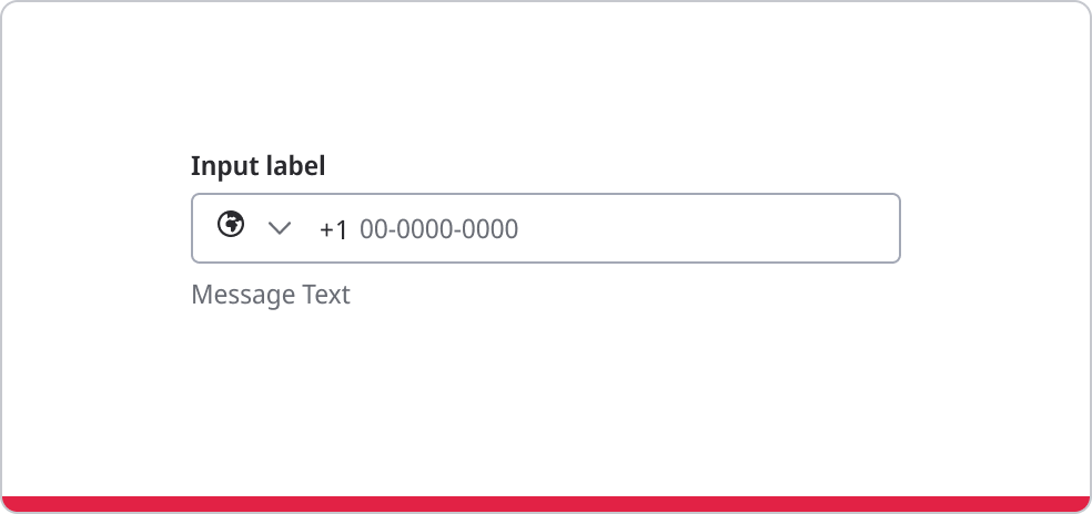 Phone number input field with country selector, placeholder number, and helper message text.