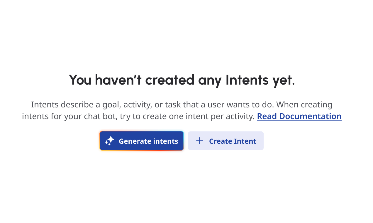 Empty state with the primary button being AI powered to 