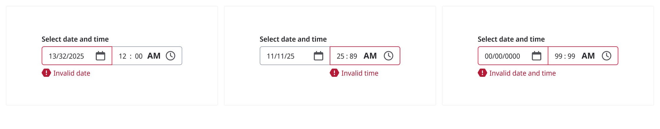 Date-time picker with calendar view open and time input, including clear, cancel, and apply actions.