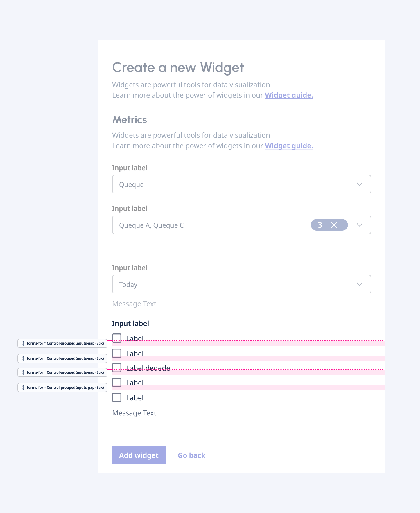 The spacing between grouped inputs.