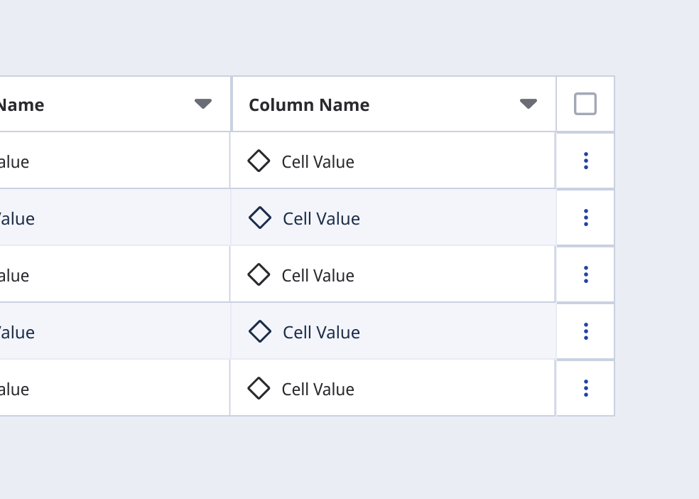 Table with context menu column at the end.