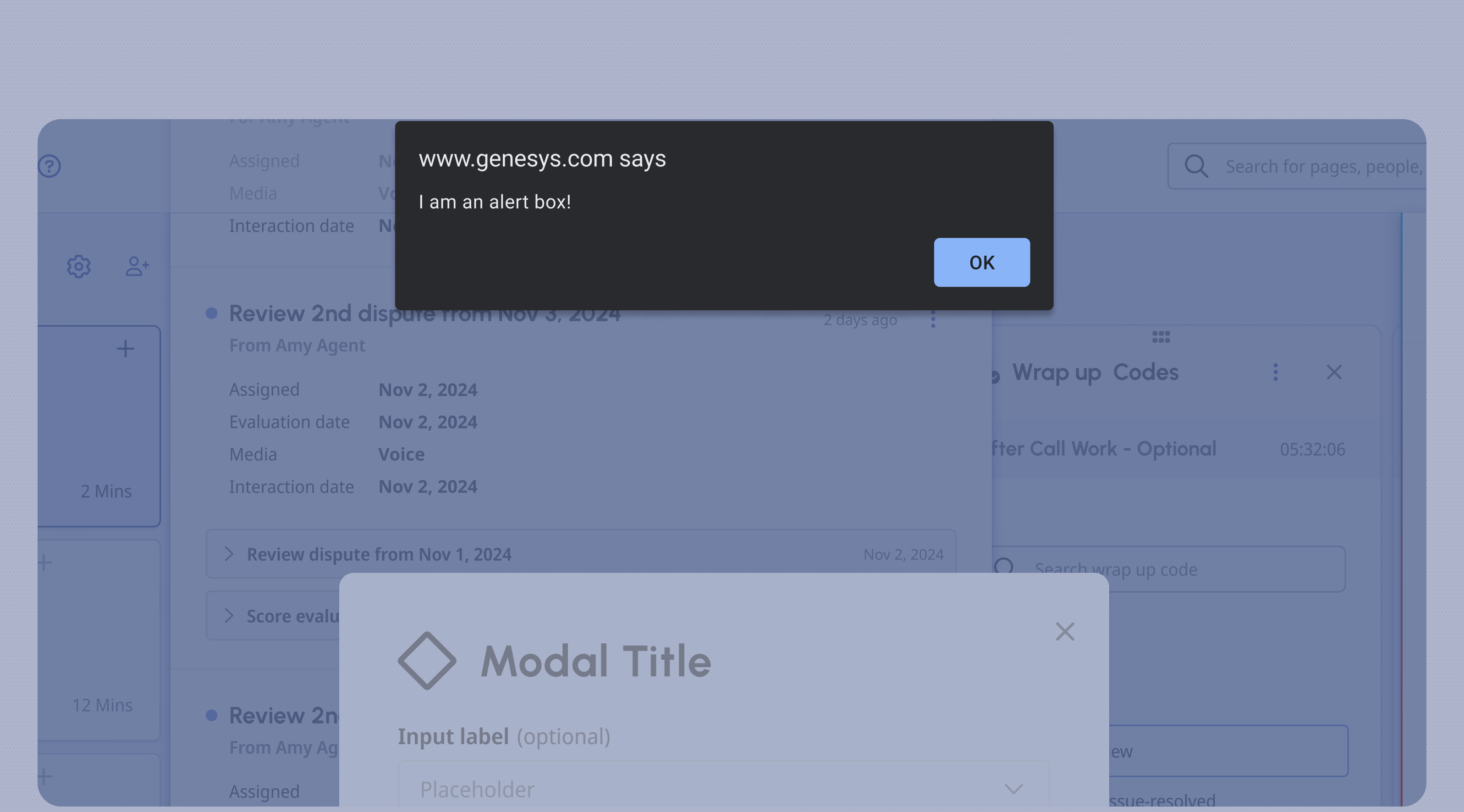 OS/Browser alerts appear on top of the whole interface.