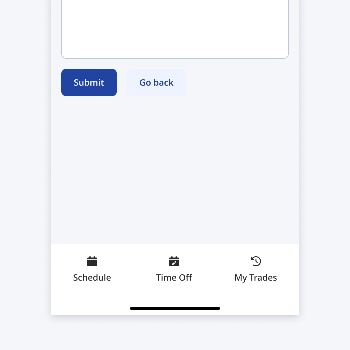 Button group on the page with bottom navbar also visible.