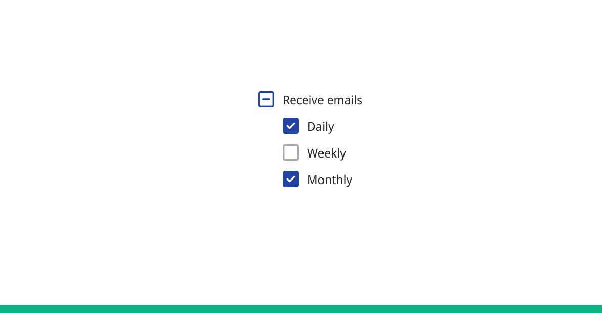 Checkbox group for email frequency with daily and monthly selected.